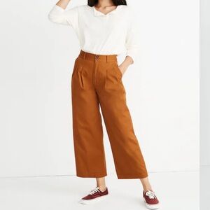 Madewell Women's Pleated Wide-Leg High Waisted Cropped Trouser Pleated Pants